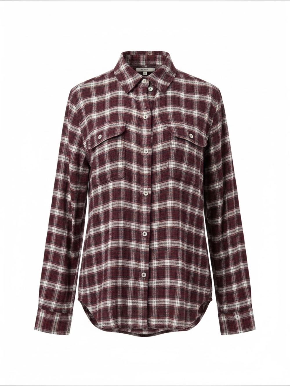 PAIGE Women’s Plaid Button Down Shirt M Burgundy Black Rayon Cotton